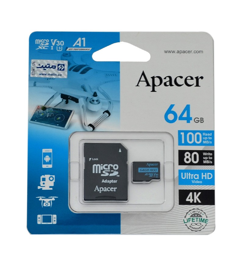 رم موبایل خشاب دار اپیسر (APACER) مدل 64GB 100MB/S U3